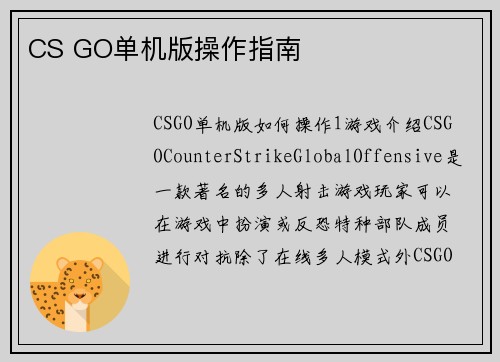 CS GO单机版操作指南